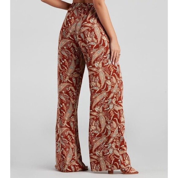 Y2K Two Piece Set Brown Palisades Paisley High Rise Pants + Top Windsor Boho 2pc - Picture 2 of 15